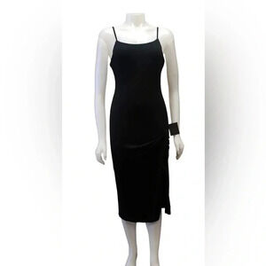 Lulu’s Sexy Black Midi Side Ruching  Dress Size Medium